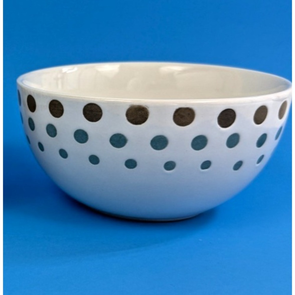 Rachael Ray Rustic Mid-Century Modern Casual Stoneware Bowl Circles & Dots‎